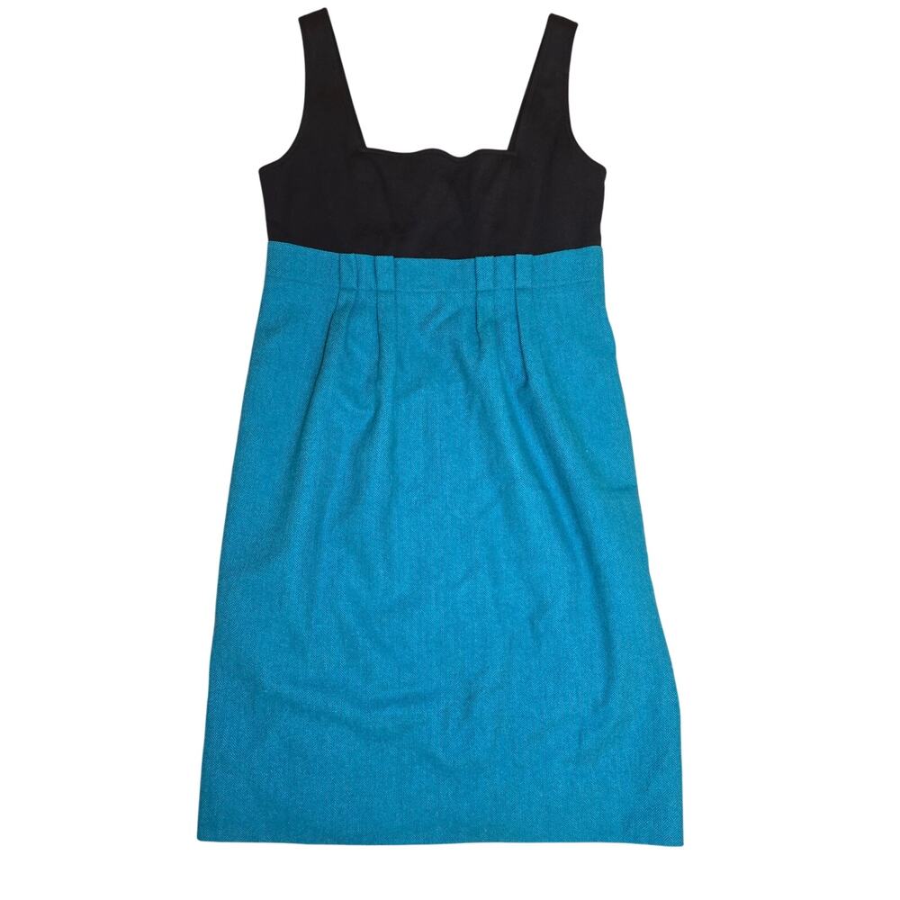 Diane Von Furstenberg Size 10 Dress Black Teal Wool Pockets Dress DVF
